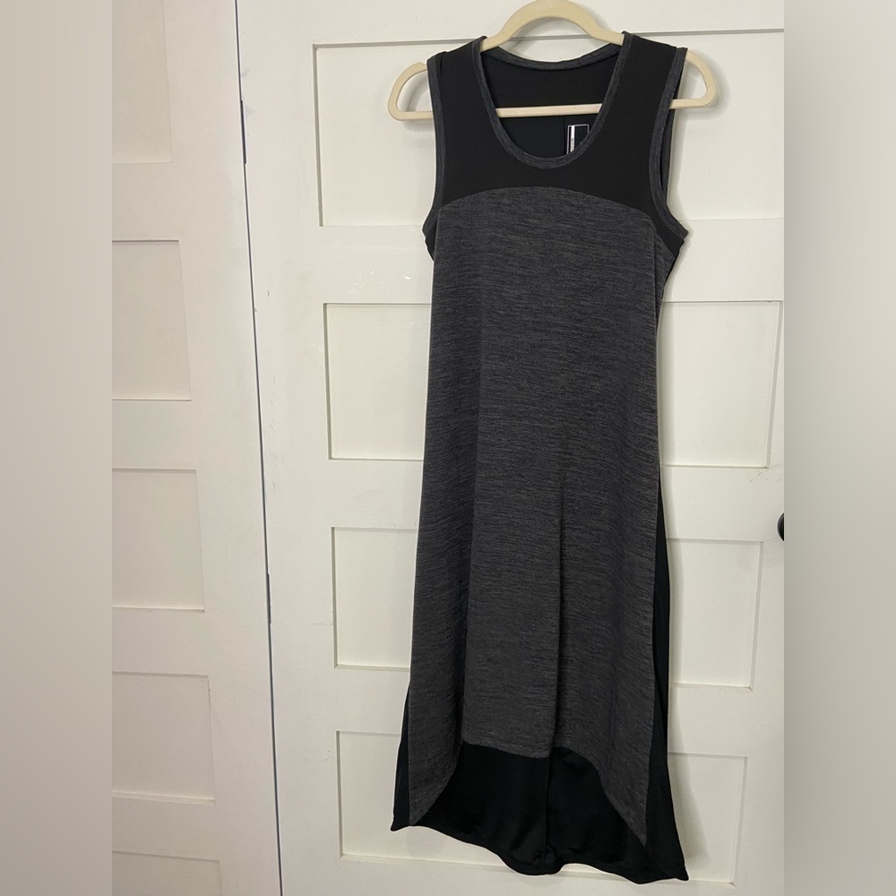 MONDETTA Black Heathered Grey High Low MIDI Dress Medium